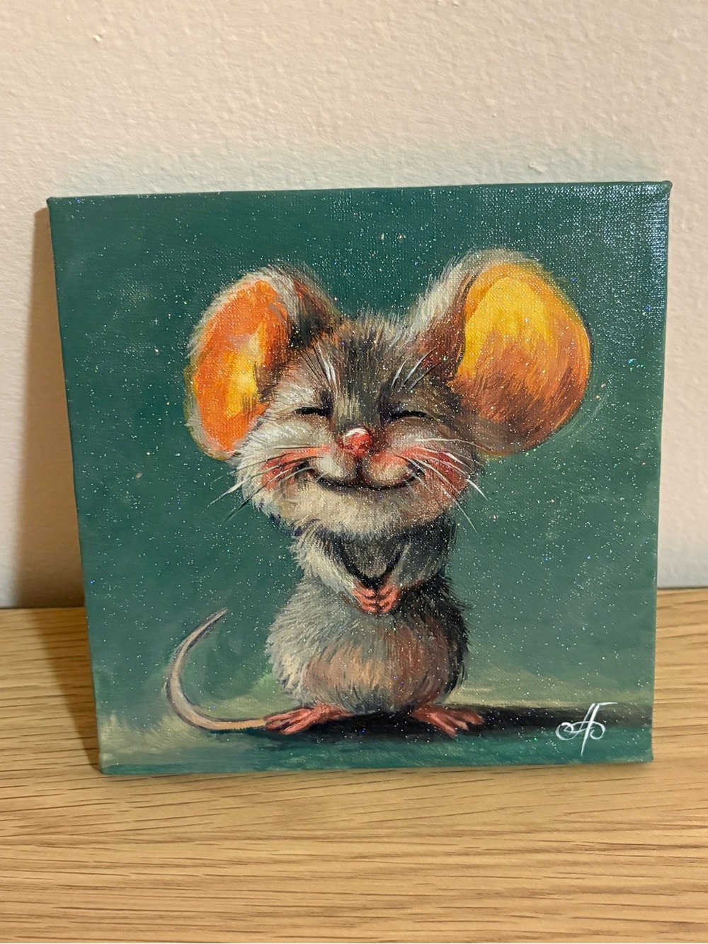 Original oil painting Happy Mouse art